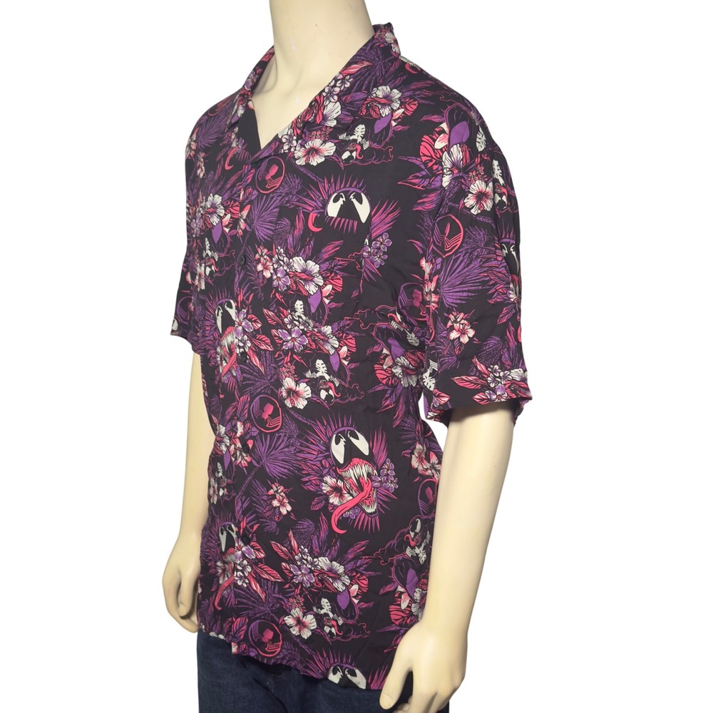 Marvel Venom Button Down Shirt Mens 3XL Black Purple Tropical Floral Excellent - Picture 3 of 11